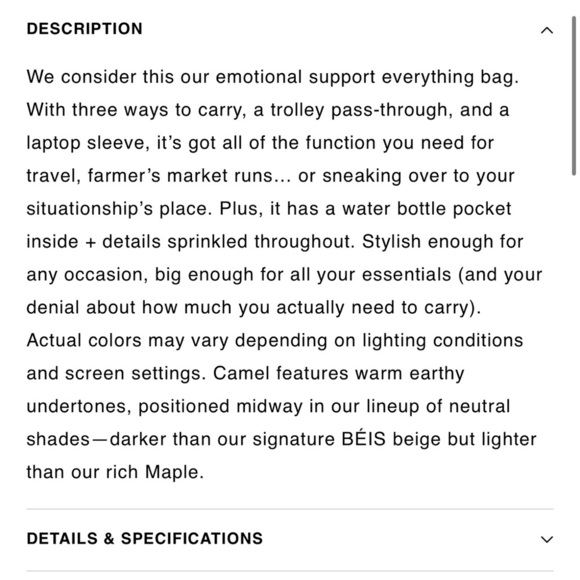 NWOT BEIS The Travel Tote in Camel *Sold Out* - Picture 7 of 8